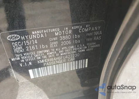 2015 Hyundai Elantra Sport из США, поврежденный, VIN KMHDH4AH6FU422230
